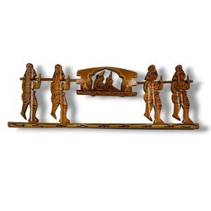 Unbranded Wooden Palanquin Wall Art Brown Hand Painted Indian Folk Art